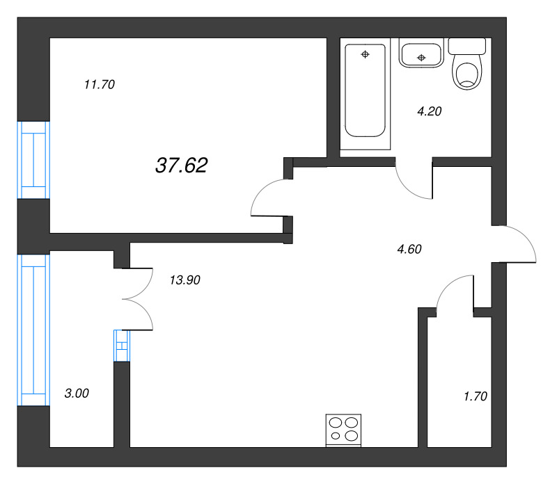 1 ккв 37,6 м²