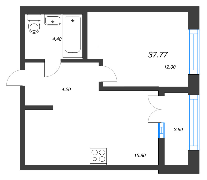 2 ккв (Евро) 37,8 м²