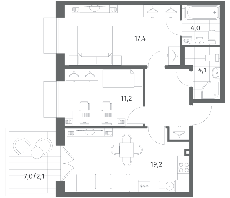 3 ккв (Евро) 65,2 м²