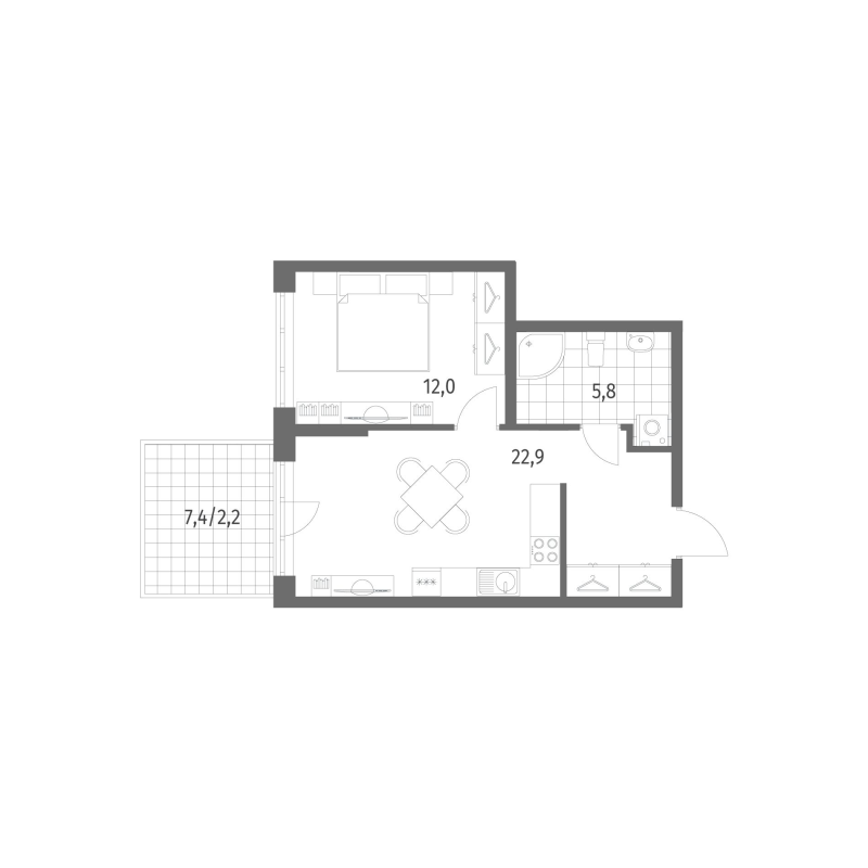2 ккв (Евро) 42,9 м²