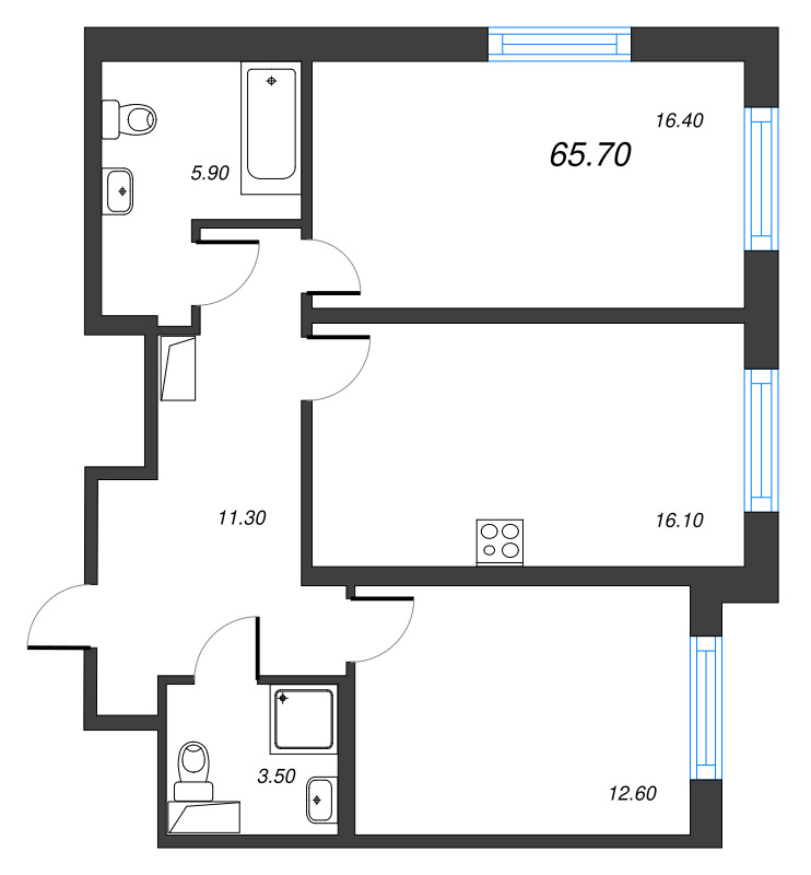 3 ккв (Евро) 65,7 м²