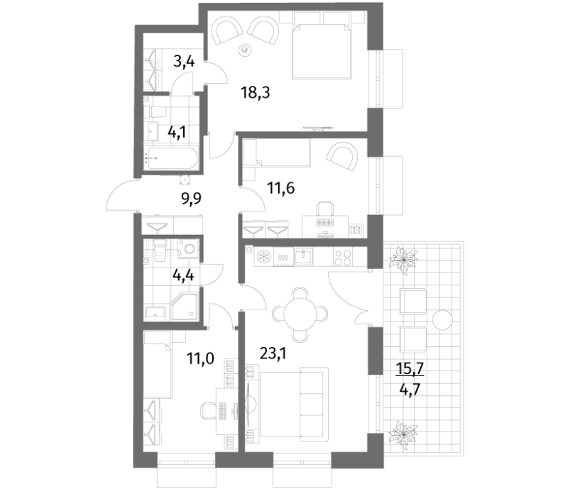 4 ккв (Евро) 91 м²