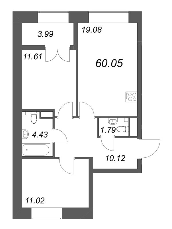 3 ккв (Евро) 60,1 м²