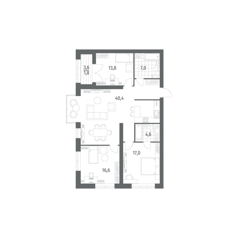 4 ккв (Евро) 113,2 м²