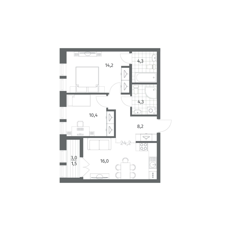 3 ккв (Евро) 58,9 м²