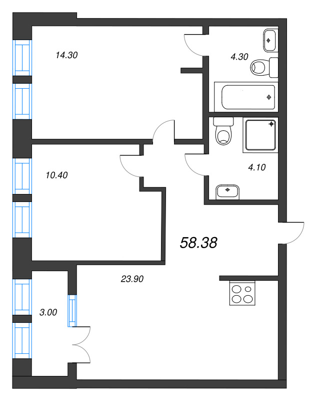 3 ккв (Евро) 58,6 м²