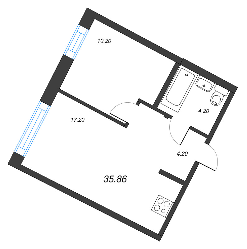 2 ккв (Евро) 35,9 м²
