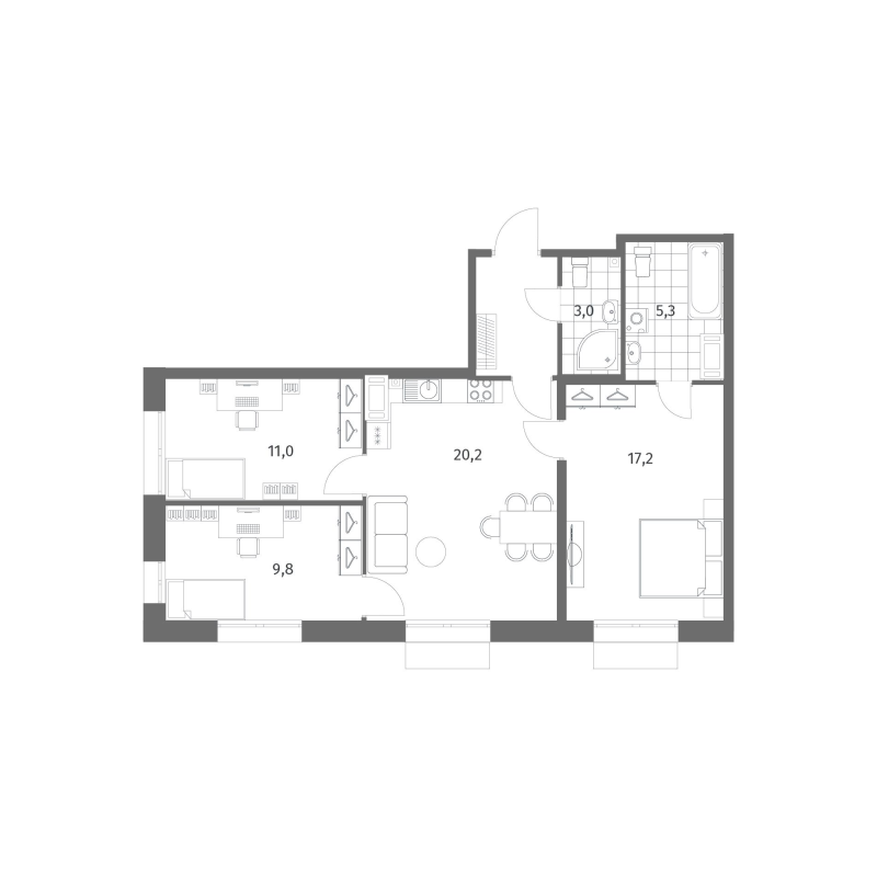 4 ккв (Евро) 70,7 м²