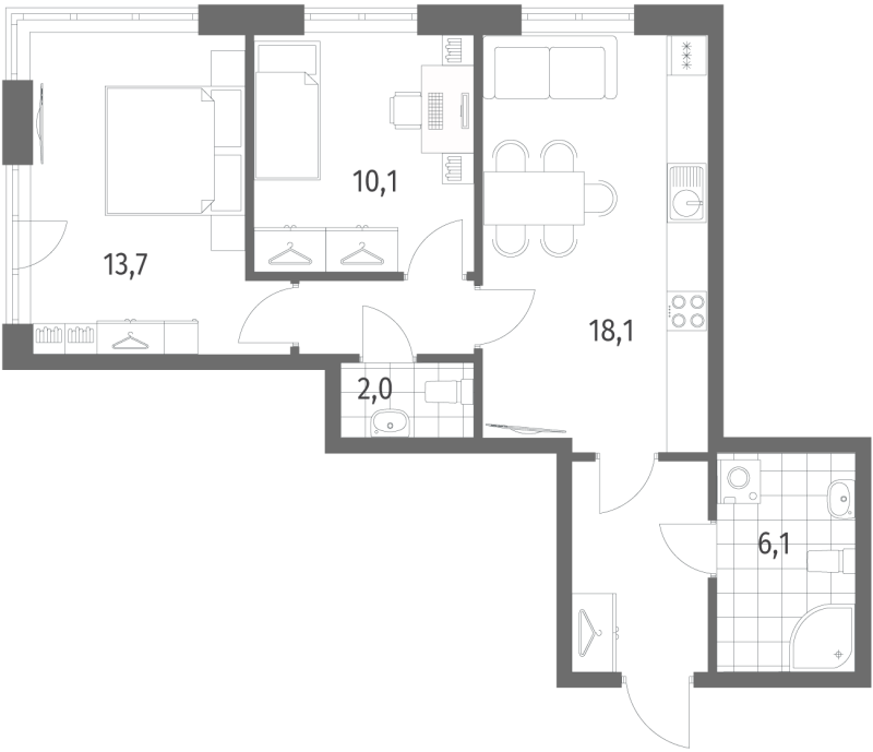 3 ккв (Евро) 58 м²