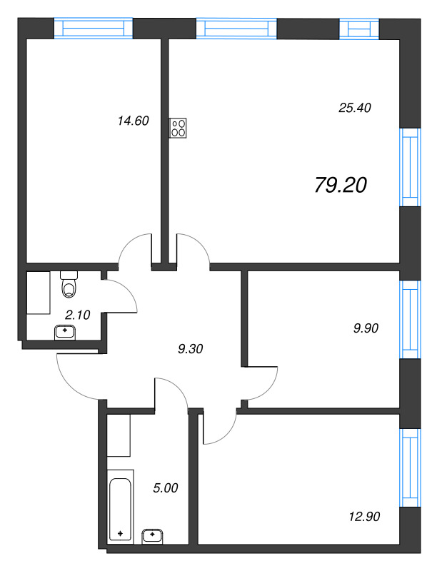 4 ккв (Евро) 79,2 м²