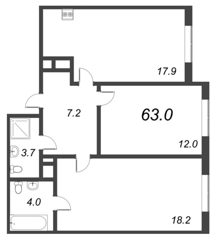 3 ккв (Евро) 63 м²