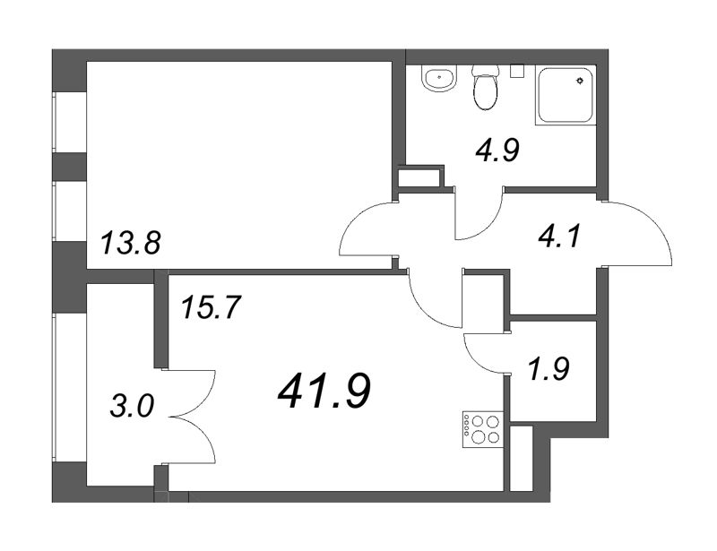 2 ккв (Евро) 41,9 м²