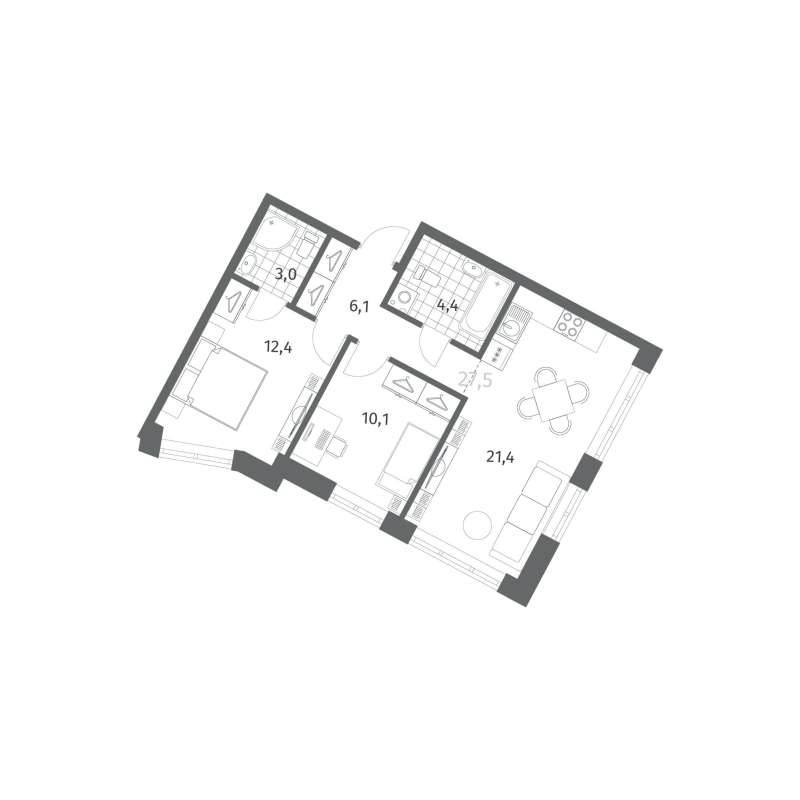 3 ккв (Евро) 57,4 м²
