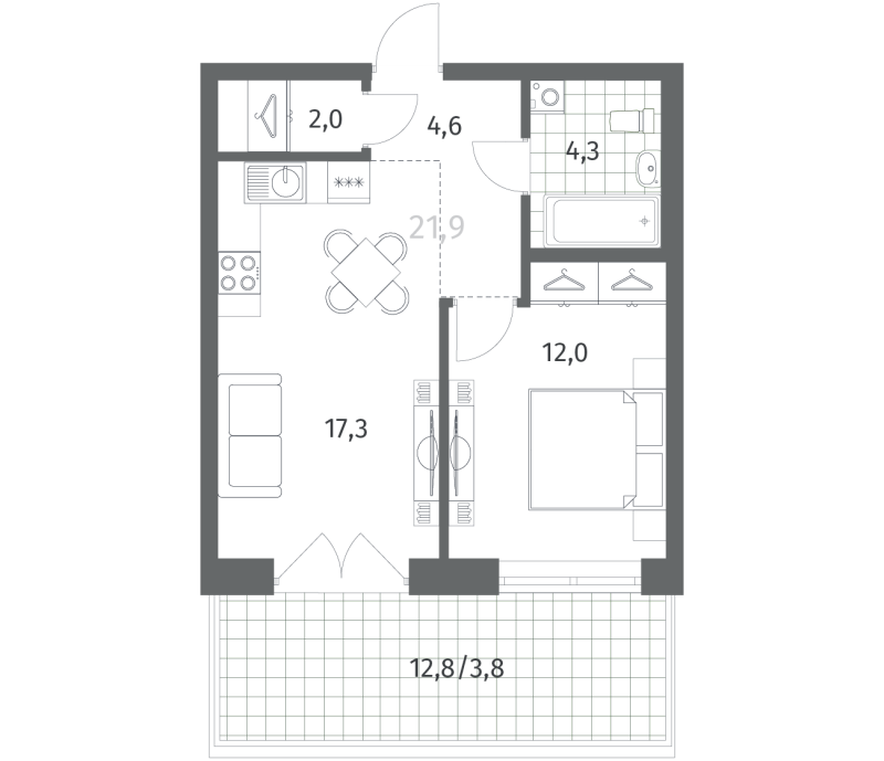 2 ккв (Евро) 44,2 м²