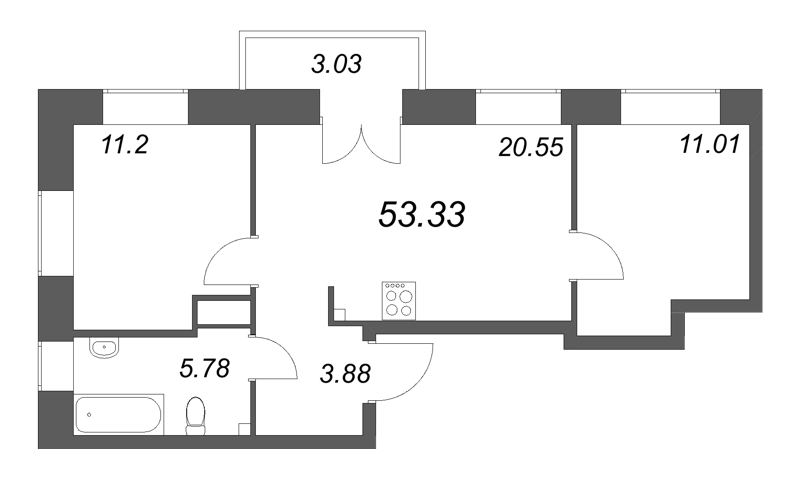 3 ккв (Евро) 53,3 м²