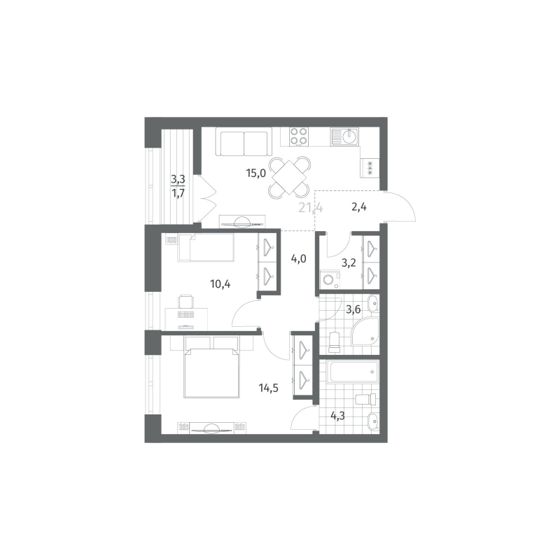 3 ккв (Евро) 59 м²