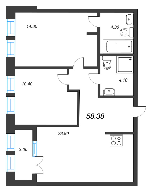 3 ккв (Евро) 58,4 м²