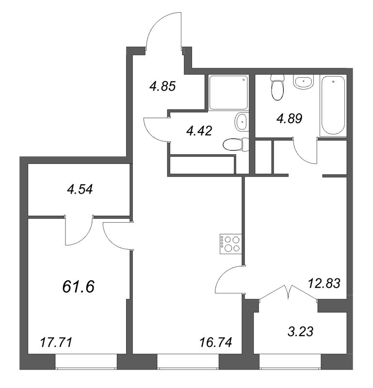 3 ккв (Евро) 61,6 м²