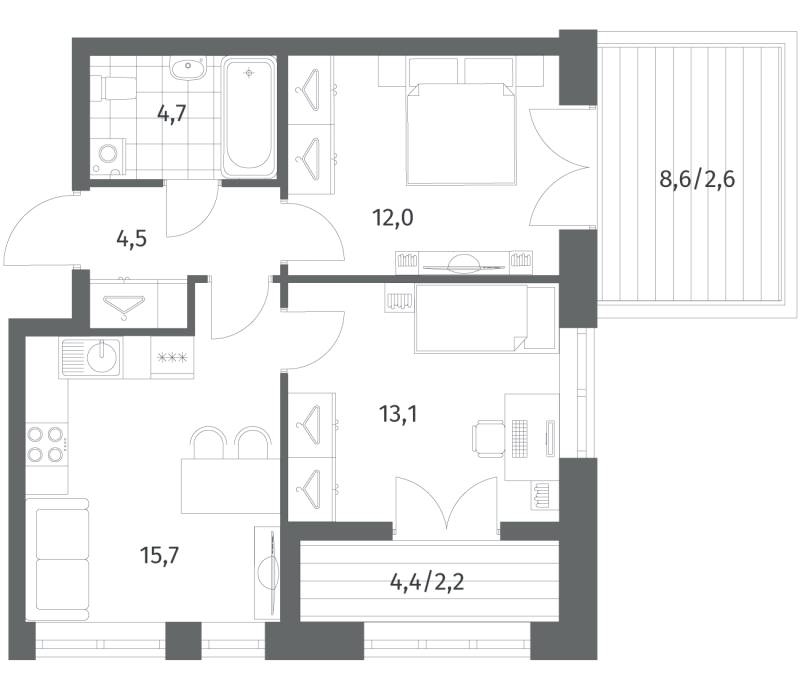 3 ккв (Евро) 54,9 м²