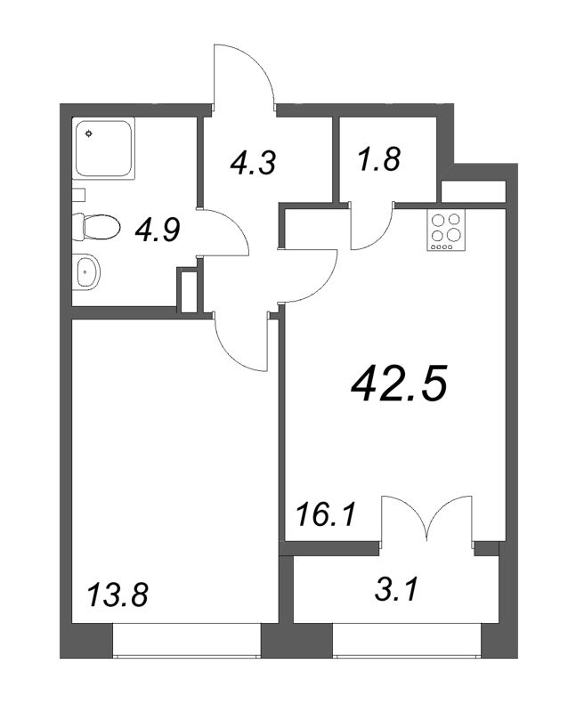 2 ккв (Евро) 42,5 м²