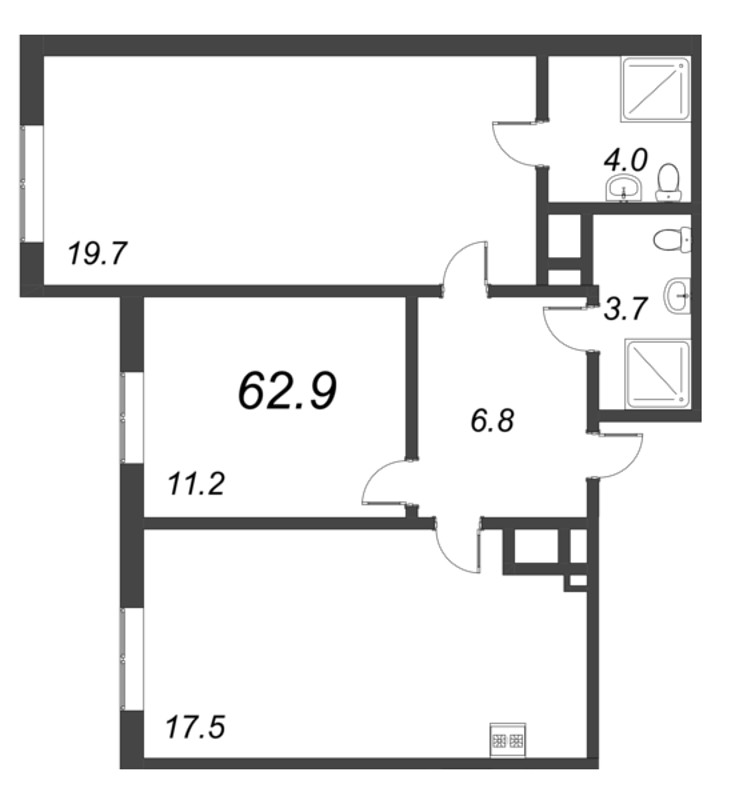 3 ккв (Евро) 62,9 м²