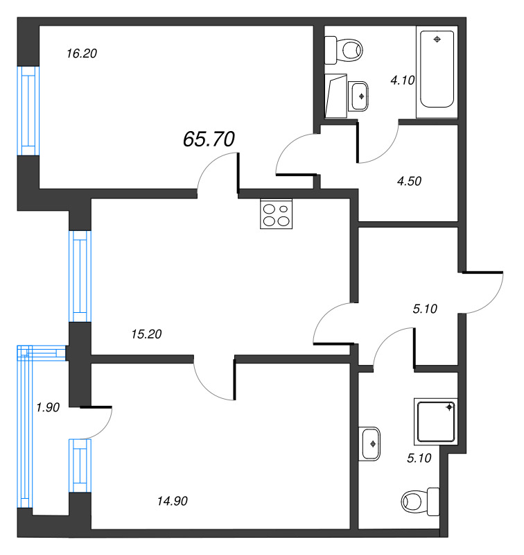 3 ккв (Евро) 65,7 м²
