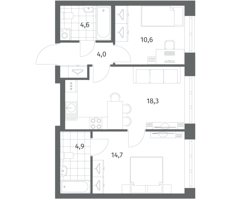 3 ккв (Евро) 57,1 м²