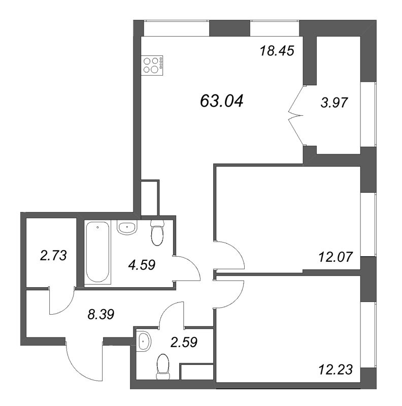 3 ккв (Евро) 63 м²