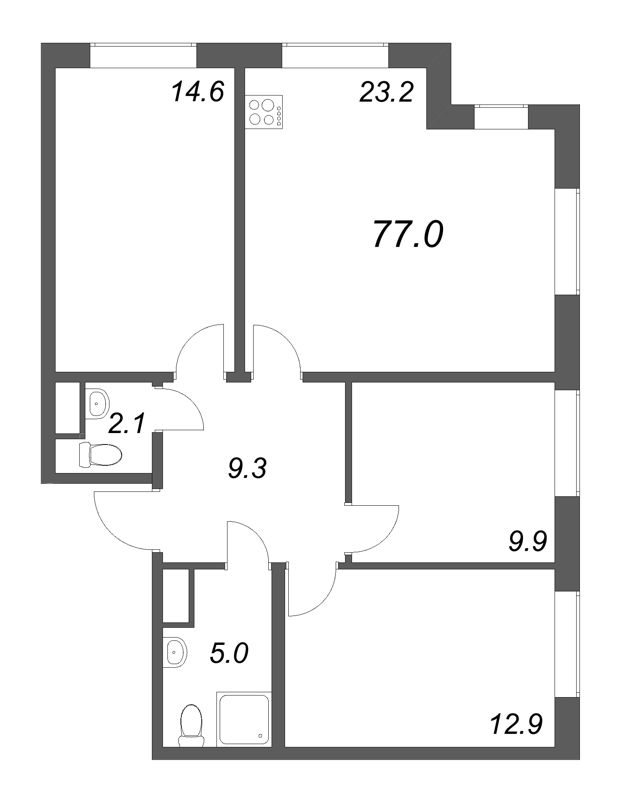 4 ккв (Евро) 77 м²