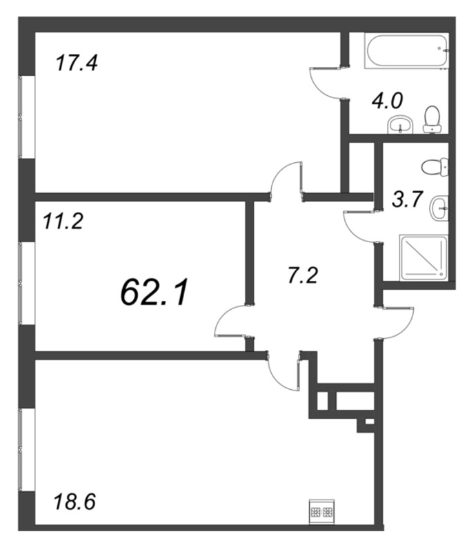 3 ккв (Евро) 62,1 м²