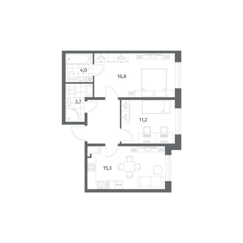 3 ккв (Евро) 57,8 м²