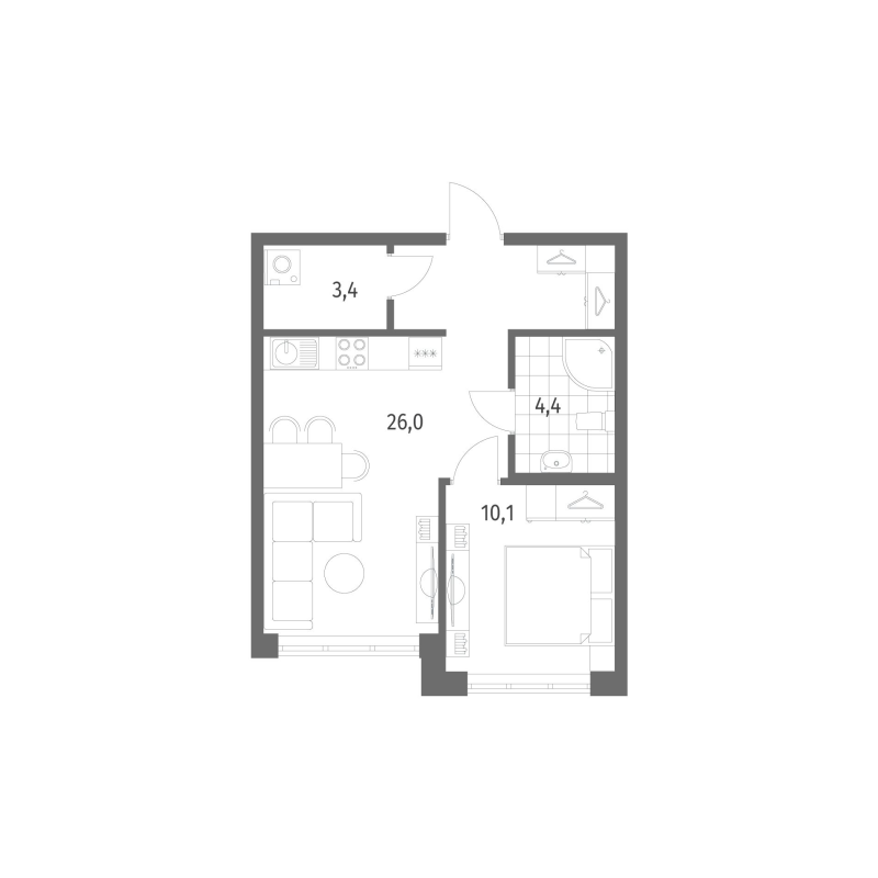 2 ккв (Евро) 43,9 м²