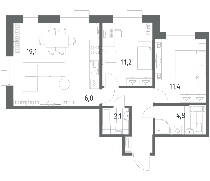 3 ккв (Евро) 62 м²
