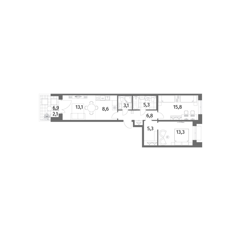 3 ккв (Евро) 73,4 м²