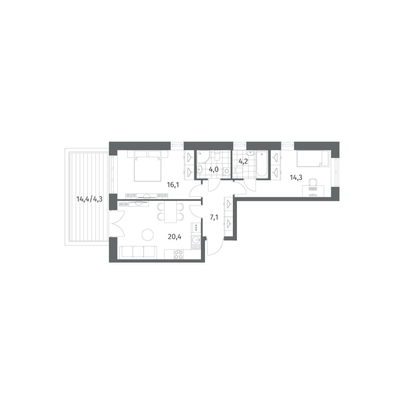 3 ккв (Евро) 70,3 м²