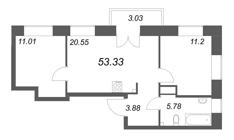 3 ккв (Евро) 53,3 м²