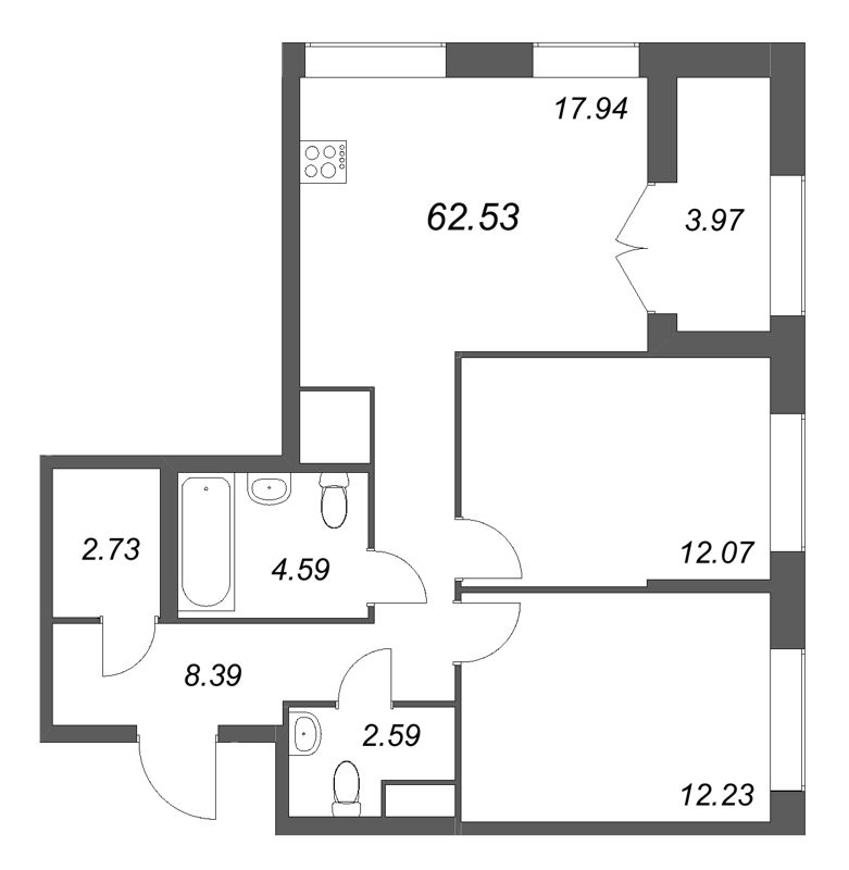 3 ккв (Евро) 62,5 м²