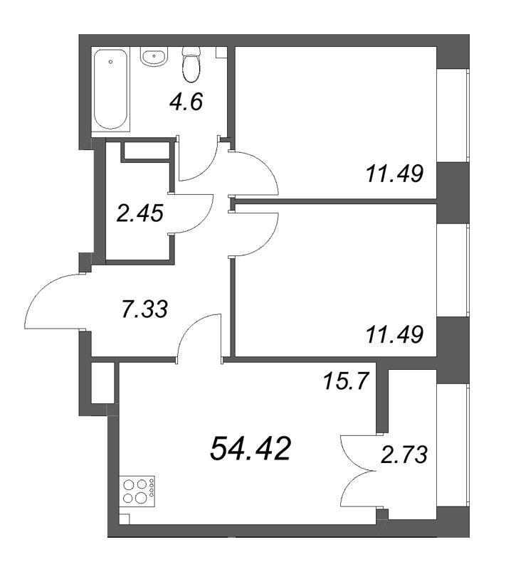 3 ккв (Евро) 54,4 м²