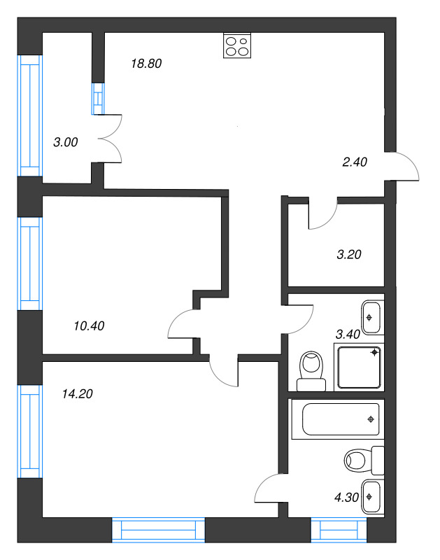 3 ккв (Евро) 58,2 м²