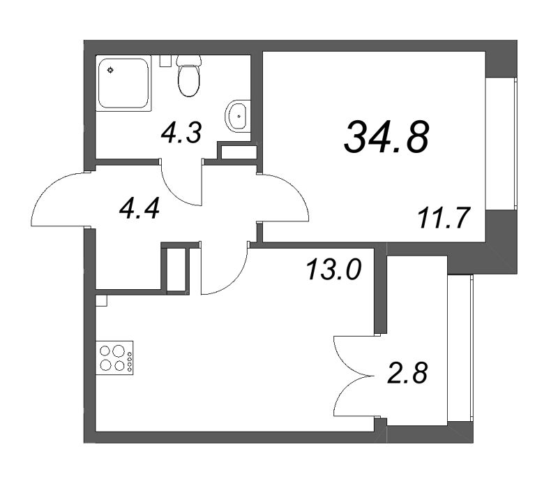 1 ккв 34,6 м²