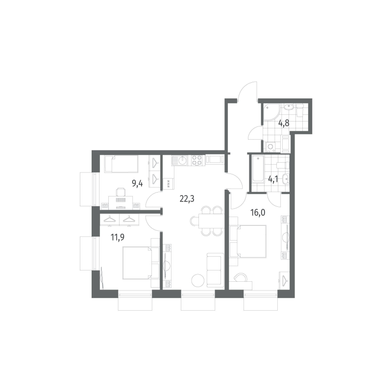 4 ккв (Евро) 75,4 м²