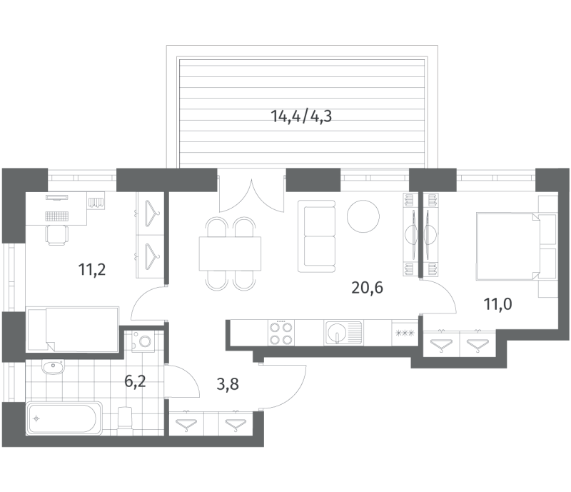 3 ккв (Евро) 57,2 м²