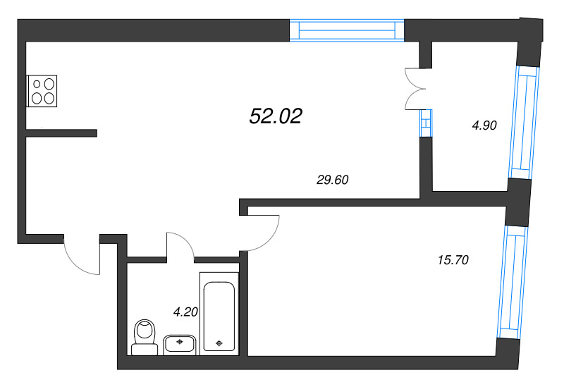2 ккв (Евро) 52 м²