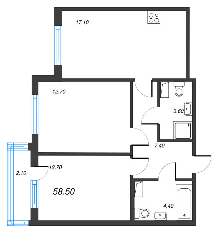 3 ккв (Евро) 58,5 м²