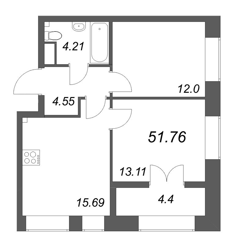 3 ккв (Евро) 51,8 м²