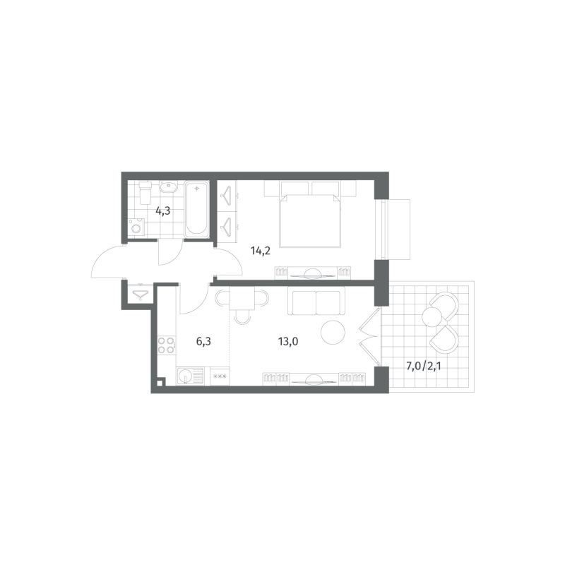 2 ккв (Евро) 43,5 м²