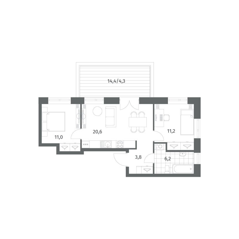 3 ккв (Евро) 57,2 м²