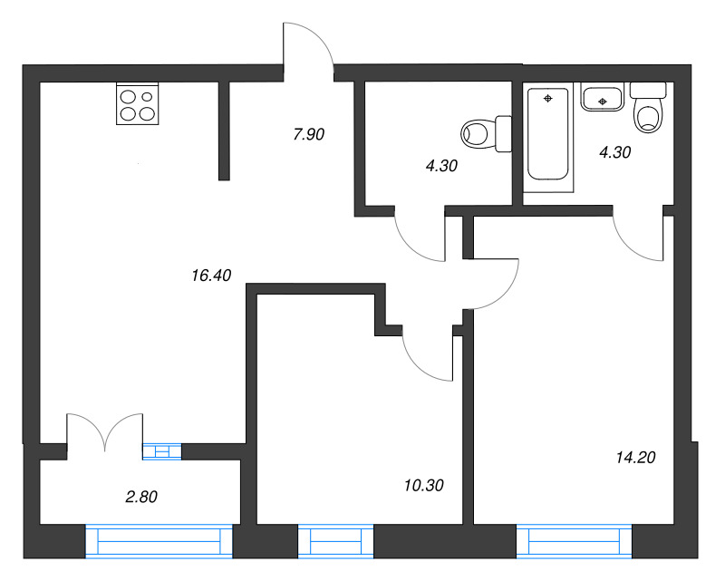 3 ккв (Евро) 58,8 м²
