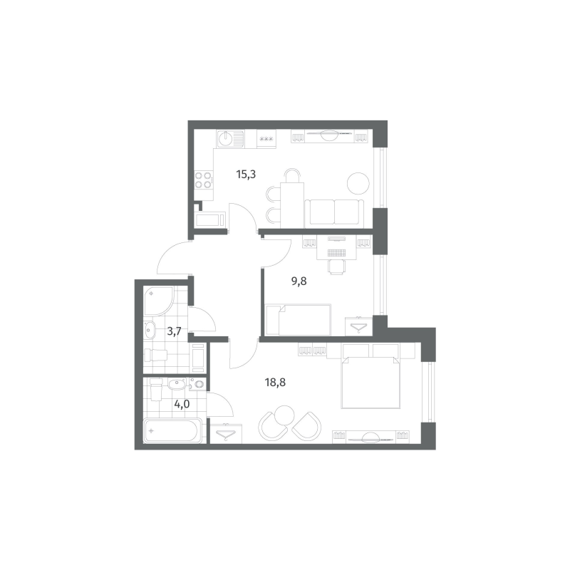 3 ккв (Евро) 57,6 м²