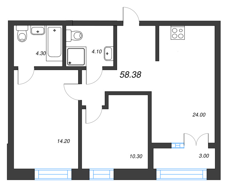 3 ккв (Евро) 58,4 м²